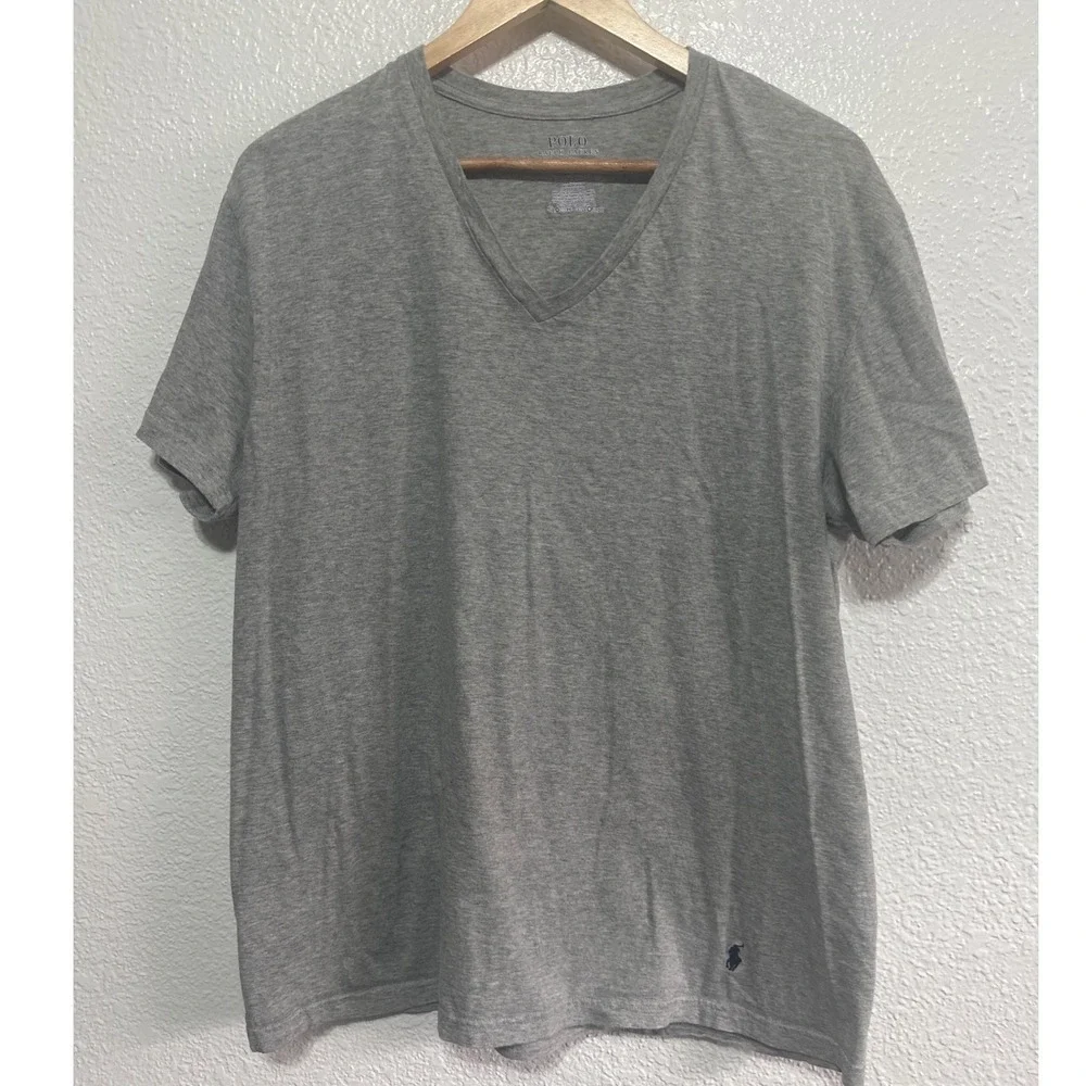 Polo Ralph Lauren Mens V Neck T Shirt Classic Fit Gray Casual Tee